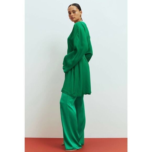 H&M Kaftan Dress Belted Green Short Oversized New - Picture 3 of 8